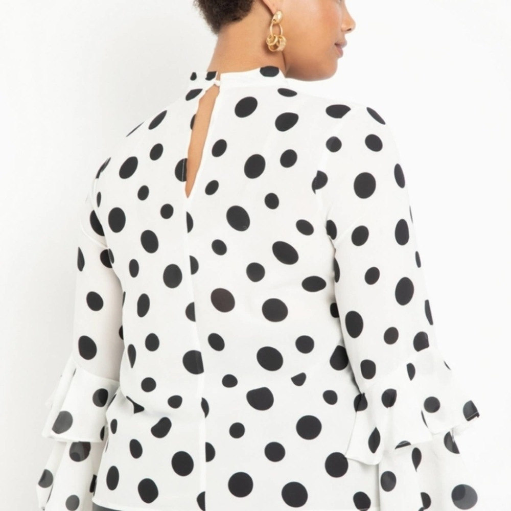 Eloquii Dramatic Sleeve Black/White Poka Dots Top Size 16 - Picture 3 of 5